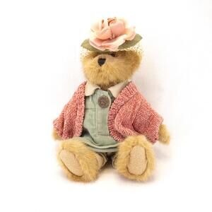 8" Bailey Boyds Bear Spring 1999 Wearing Green Dress Pink Sweater Hat